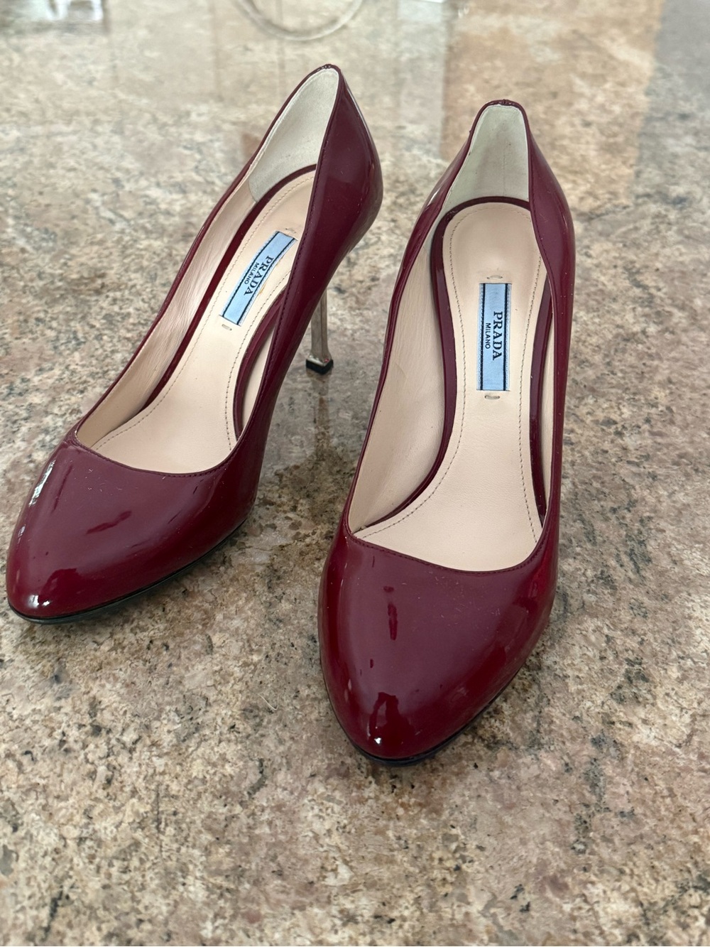 Prada Women’s Burgundy Patent Leather Pumps Size 37